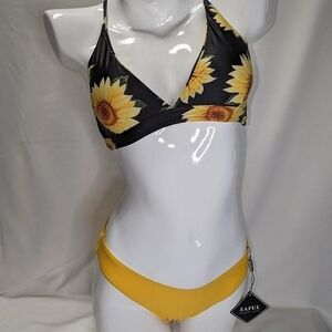 Zaful Sunflower Bikini - Black and Yellow